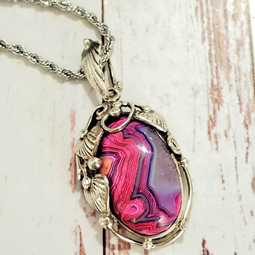 SOLD Pink & Purple Laguna Lace Sterling Pendant - Picture 4 of 5